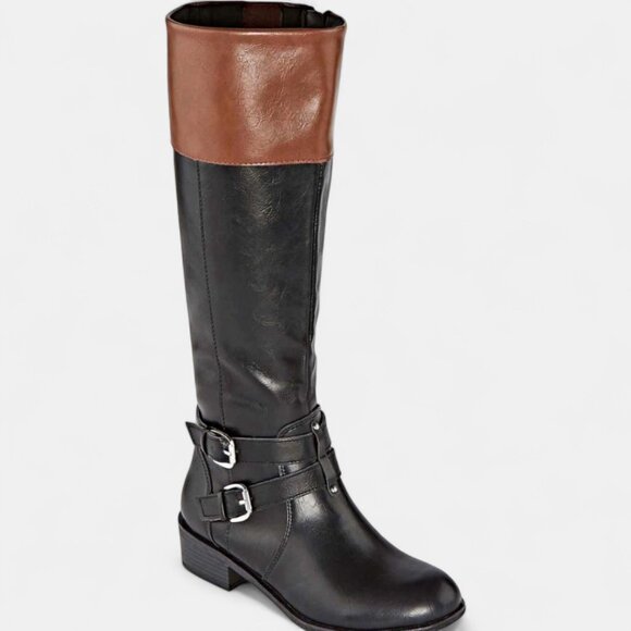Arizona Riding Boots Brown Black Faux Leather Tall Memory Lined Women's 7.5 Wide - Picture 2 of 11